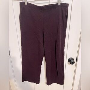 Bryn Walker Wide Leg 100% Wool Pull On Pants Elastic Waist Burgundy Brown Color
